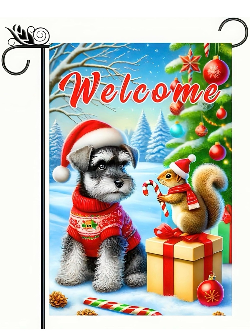 Christmas Schnauzer Garden Flag 12x18 Inch Double Sided Welcome Winter Dog and S